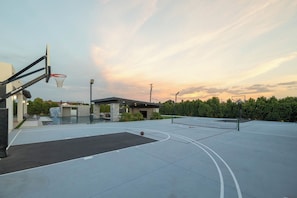 Full size basketball court with pickleball