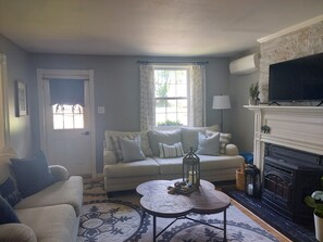 Family Room with pellet stove.