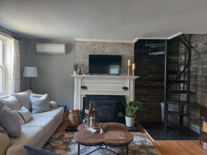 Family Room with pellet stove.