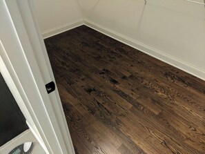 Huge closet with solid oak floors. 