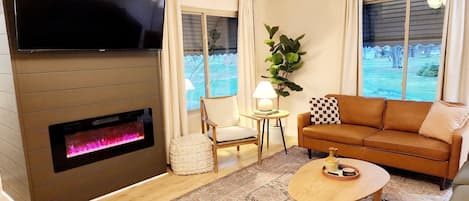 Living space with a 55" smart tv