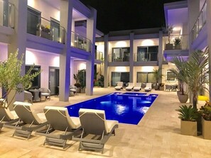 Night view of the main pool.