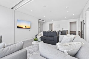 Spacious and cozy living area for the guests to relax