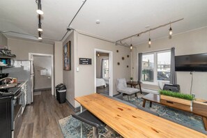Lots of natural light and a fully equipped kitchen area.
