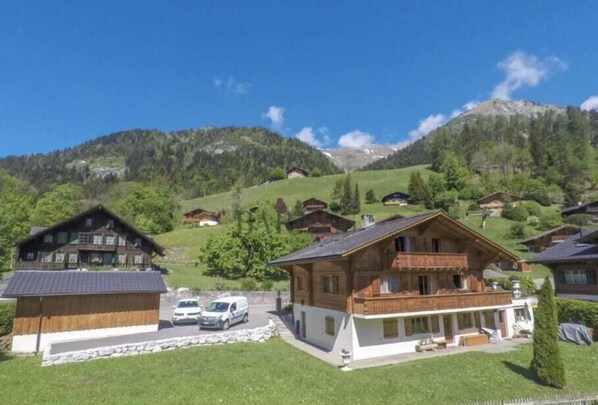 overview of the beautiful chalet in summer 