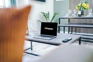 The open-plan living room, dining area and kitchen benefit from a comfortable double sofa-bed, 40-inch SMART TV on a movable bracket & dining table that can comfortably seat 6.