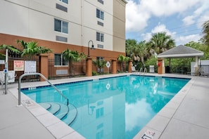 There is a swimming pool, and it is heated!