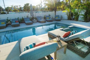 Relax in style by our heated pool and soothing hot tub.
