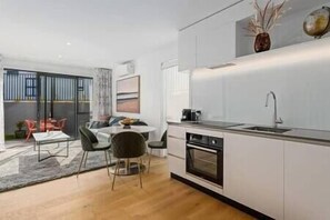 Open plan kitchen, living and dining area