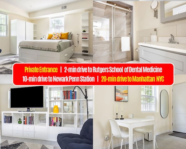 Private Entrance | 5-min walk to Rutgers School of Dental Medicine
10-min drive to Newark Penn Station | 20-min drive to Manhattan NYC