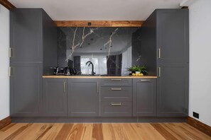 Kitchenette with a toaster.