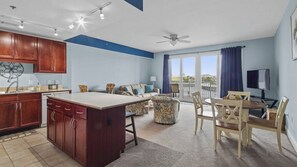 Dining table with seating for four.