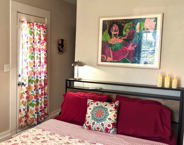 Light from the windows of the door leading to patio. Black-out curtains avail.