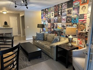 Living room with record wall