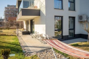 Private backyard with a hammock