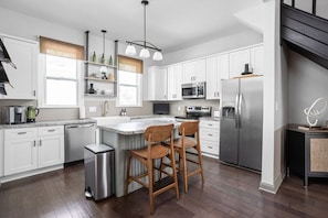 Whether you prefer to create your own cuisine or simply reheat takeout, our fully equipped kitchen has you covered for both.