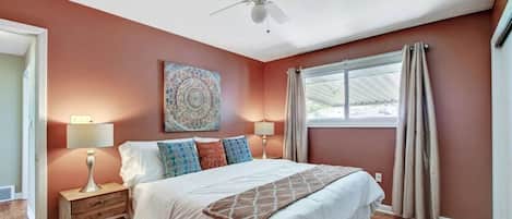Wake up in the bedroom of your dreams with natural light, cool air, and high-quality linens.