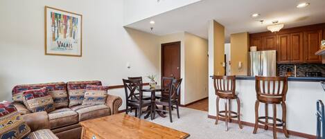 Open concept living room/dining room area.
