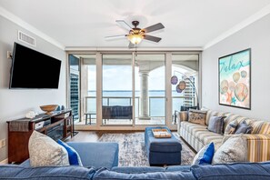 Comfortable living area with a smart TV