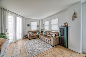 Living Room with Oceanfront Balcony