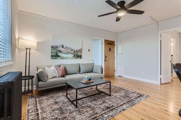 All new furniture brings a modern style to the historic charm of the building