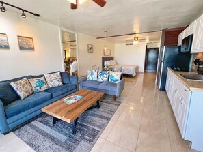 Comfortable living room with memory foam sleeper sofa
