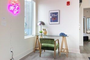 Chic dedicated workspace in the secondary lounge area.