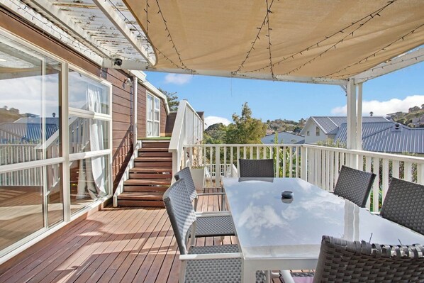 The deck area is under cover which is great for all-sorts of weather.