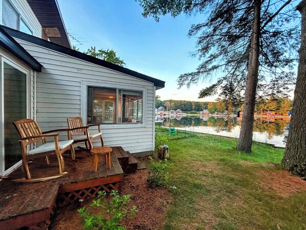 Rocking chairs on the cozy side deck. Our favorite spot to sip coffee and read.