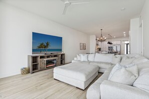 Expansive living room with a smart TV