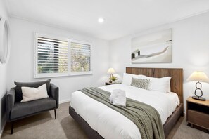 High-quality linens, tasteful decorations, and ample storage space in each bedroom