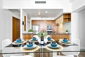 Share sumptuous meals with the family in this sophisticated dining area