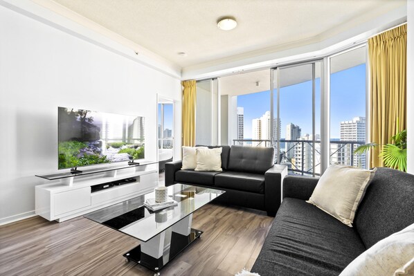 Experience luxury living while lounging around this elegant living room