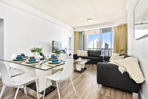 Dining area is right next to the living area
