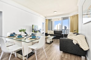 Dining area is right next to the living area