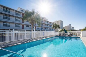 This outdoor pool is reserved exclusively for building guests. 