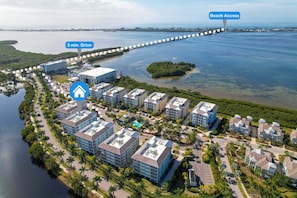 Located  on a private island 2 minute drive over the bridge to Manatee Beach!