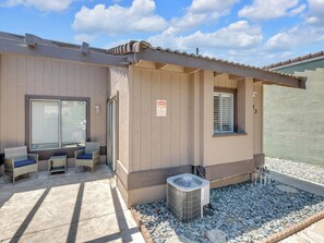 Patio front of house