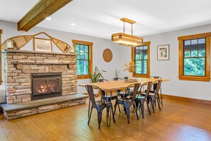 Dining room with gas fireplace.