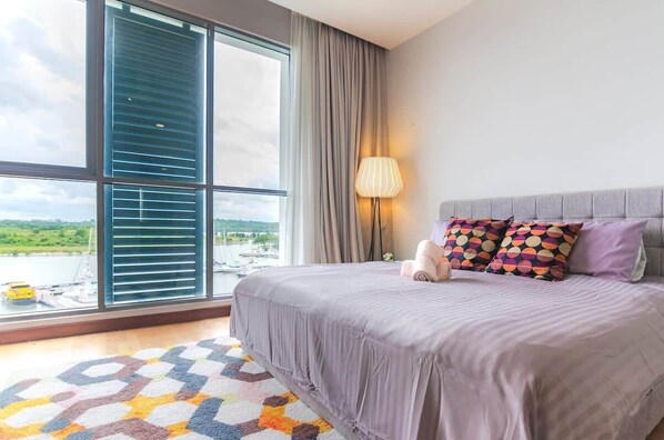 A MASTER bedroom with a KING sized bed & an en-suite.