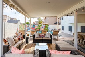 Enjoy poolside bliss with our cushioned outdoor lounge, where comfort and style come together for the ultimate relaxation experience