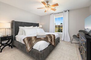 Our first bedroom features a King size bed and Smart TV!
