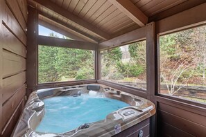 Relax in the bubbling hot tub after a fun day of adventure in the Smokies.