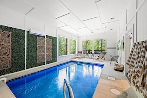 The heated indoor poor is located on the lower level and includes plenty of space for the entire group to share.