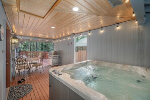Private Covered Year Round Hot Tub on Deck with Sliding Privacy Door