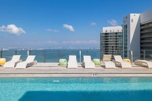Rooftop pool with breathtaking bay view and panoramic Miami vie