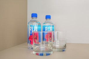 Complimentary water bottles provided for your convenience.