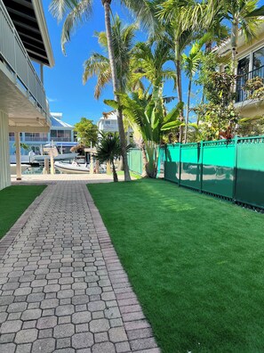 Side yard with turf.