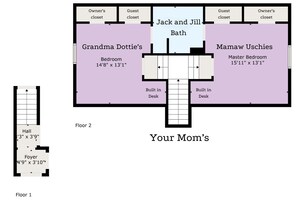 Dotties is the bedroom on the LEFT side of the upstairs floorplan