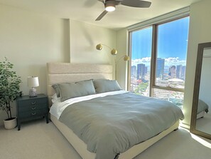 king size bed with Boll & Branch bedding 